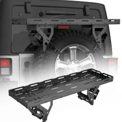 VEVOR Spare Tire Cargo Basket, for 30-40 Inch Tires, Fit for 1976-2024 Jeep Wrangler JK JL TJ YJ CJ, 80 lbs Load Capacity, Utility Cargo Basket Rack Storage Tray Replacement, No-Drill Installation
