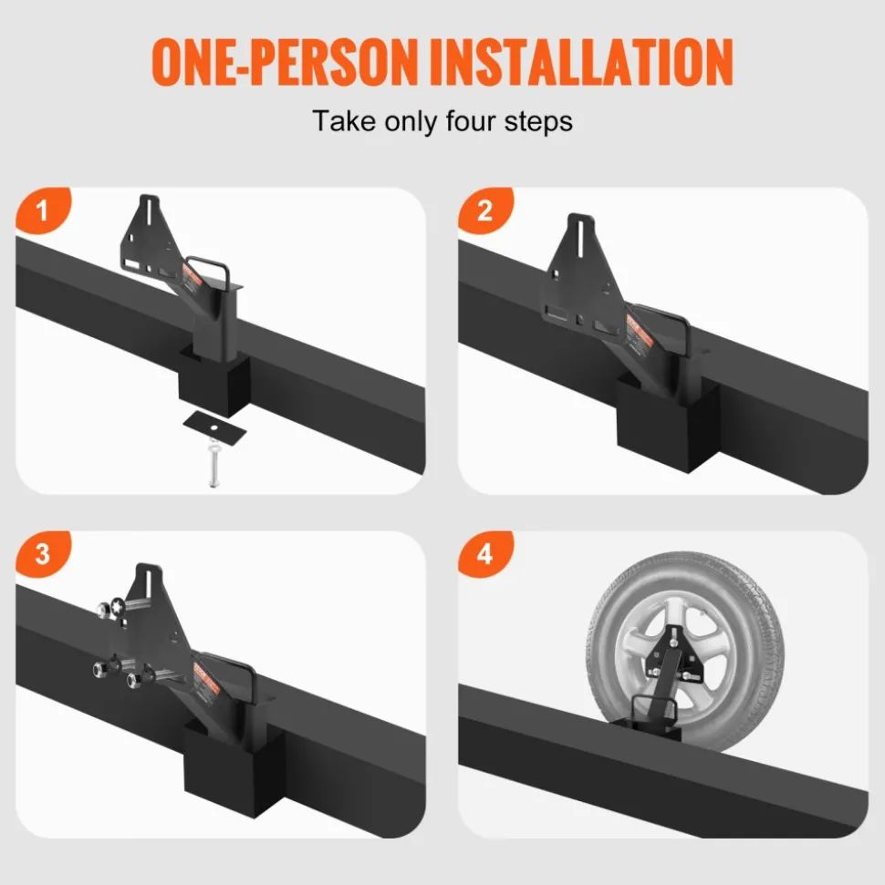 VEVOR Spare Tire Carrier, Trailer Spare Tire Mount, 160 lbs Capacity, Utility Trailer Accessories Fits Most 4 & 5 & 6 & 8 Lugs Wheels on 4", 4.25", 4.5", 4.75", 5", 5.5", 6", 6.5" Bolt Patterns