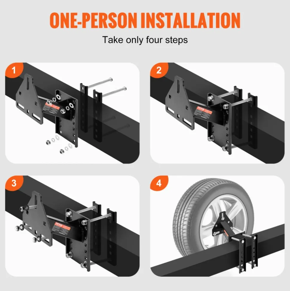 VEVOR Spare Tire Carrier, Trailer Spare Tire Mount, 160 lbs Capacity, Utility Trailer Accessories Fits Most 4 & 5 & 6 & 8 Lugs Wheels on 4", 4.25", 4.5", 4.75", 5", 5.5", 6", 6.5" Bolt Patterns