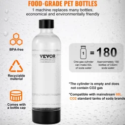 VEVOR Sparkling Water Maker, Soda Maker Machine for Home Carbonating, Seltzer Water Starter Kit with BPA-free 1L PET Bottle, CO2 Cylinder, Compatible with Mainstream Screw-in 60L CO2 Cylinder