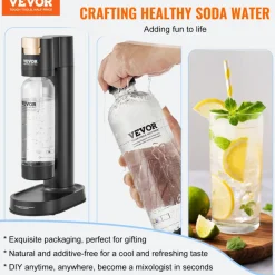 VEVOR Sparkling Water Maker, Soda Maker Machine for Home Carbonating, Seltzer Water Starter Kit with BPA-free 1L PET Bottle, 2 CO2 Cylinders, Compatible with Mainstream Screw-in 60L CO2 Cylinder