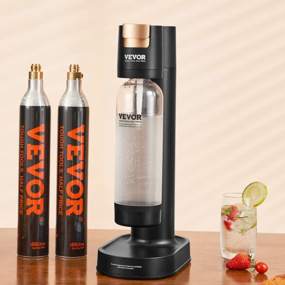 VEVOR Sparkling Water Maker, Soda Maker Machine for Home Carbonating, Seltzer Water Starter Kit with BPA-free 1L PET Bottle, 2 CO2 Cylinders, Compatible with Mainstream Screw-in 60L CO2 Cylinder