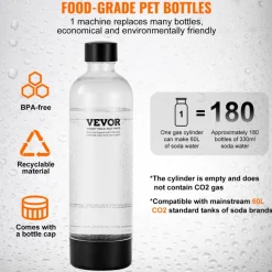 VEVOR Sparkling Water Maker, Soda Maker Machine for Home Carbonating, Seltzer Water Starter Kit with 2 BPA-free 1L PET Bottles, CO2 Cylinder, Compatible with Mainstream Screw-in 60L CO2 Cylinder