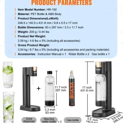 VEVOR Sparkling Water Maker, Soda Maker Machine for Home Carbonating, Seltzer Water Starter Kit with 2 BPA-free 1L PET Bottles, CO2 Cylinder, Compatible with Mainstream Screw-in 60L CO2 Cylinder