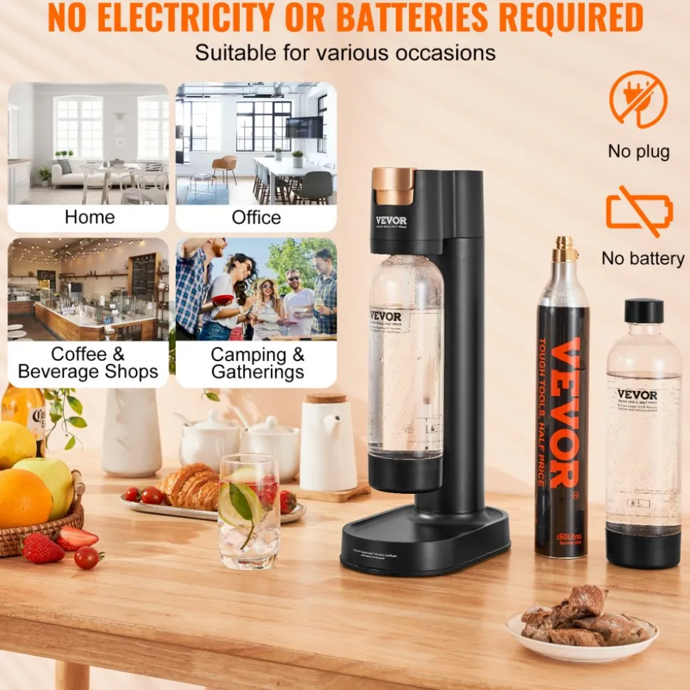 VEVOR Sparkling Water Maker, Soda Maker Machine for Home Carbonating, Seltzer Water Starter Kit with 2 BPA-free 1L PET Bottles, CO2 Cylinder, Compatible with Mainstream Screw-in 60L CO2 Cylinder