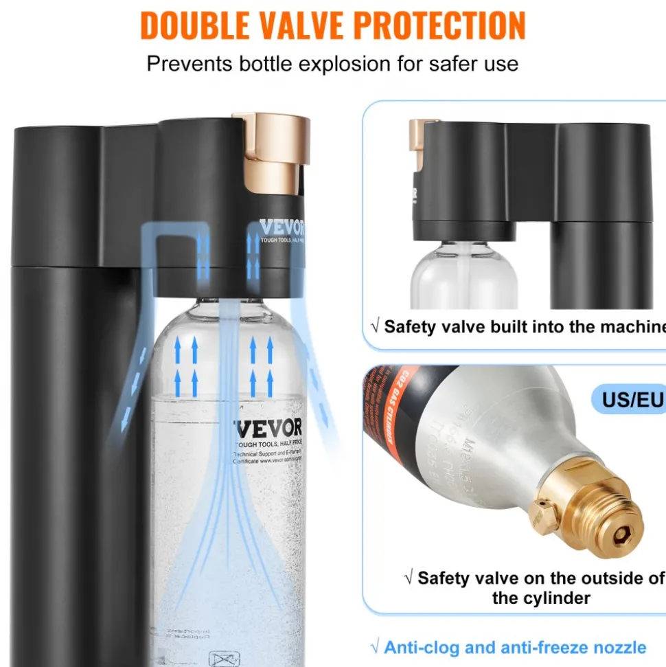 VEVOR Sparkling Water Maker, Soda Maker Machine for Home Carbonating, Seltzer Water Starter Kit with 2 BPA-free 1L PET Bottles, CO2 Cylinder, Compatible with Mainstream Screw-in 60L CO2 Cylinder