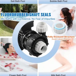 VEVOR 2 Speed SPA Pump, 48-Frame, AC 110-120V Hot Tub SPA Pump, 1.5HP/150GPM/42.65ft High Speed or 0.46HP/70GPM/9.18ft Low Speed, 2" Port 90° Rotational Interface for Hot Tub, Tested to UL Standards