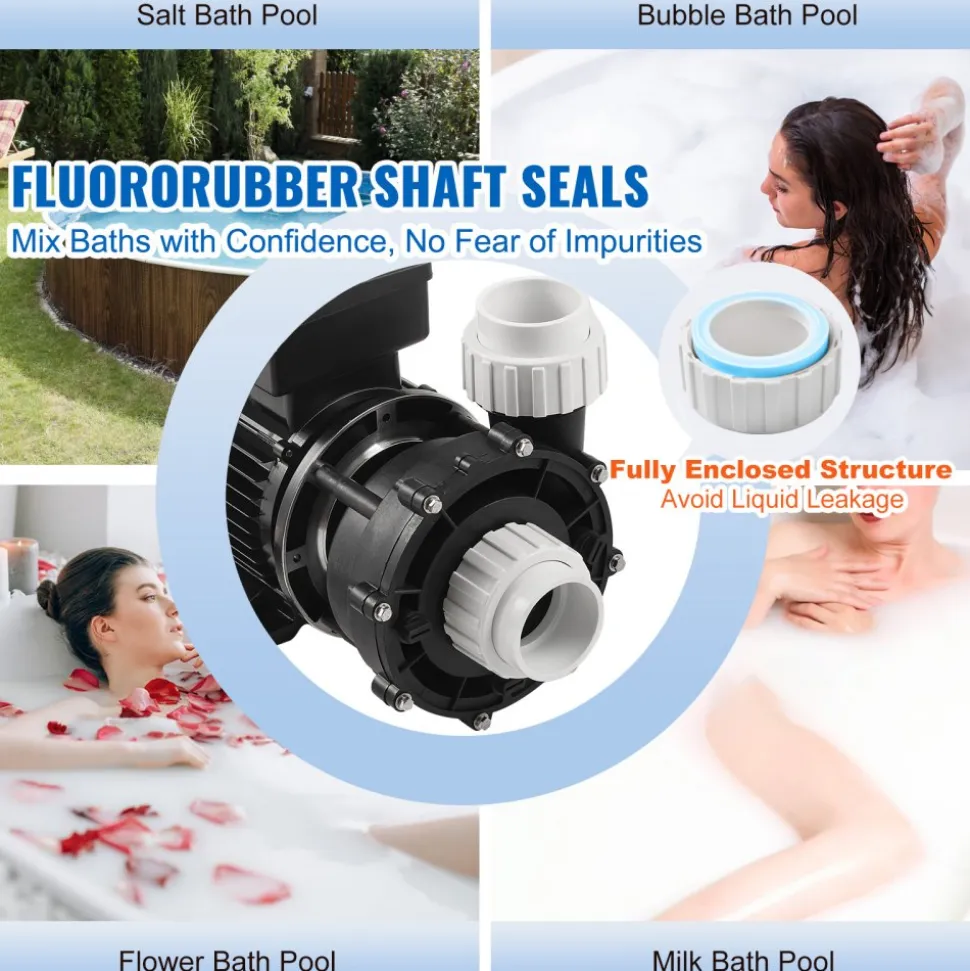 VEVOR 2 Speed SPA Pump, 48-Frame, AC 110-120V Hot Tub SPA Pump, 1.5HP/150GPM/42.65ft High Speed or 0.46HP/70GPM/9.18ft Low Speed, 2" Port 90° Rotational Interface for Hot Tub, Tested to UL Standards