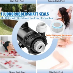 VEVOR 2 Speed SPA Pump, 56-Frame, AC 220-240V Hot Tub SPA Pump, 4HP/210GPM/65.61ft High Speed or 0.7HP/103GPM/16.07ft Low Speed, 2