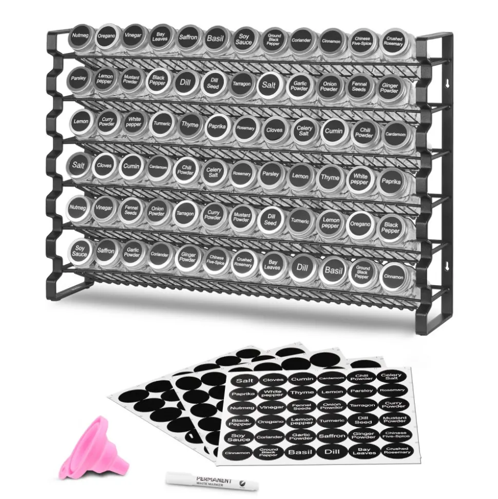 VEVOR Spice Rack Organizer for Cabinet, Spice Organizer with 72 Empty Spice Jars, Lids, Spice Labels, and Funnel Complete Set, Seasoning Organizer for Countertop, Kitchen, Pantry, Cupboard, 23x16 in