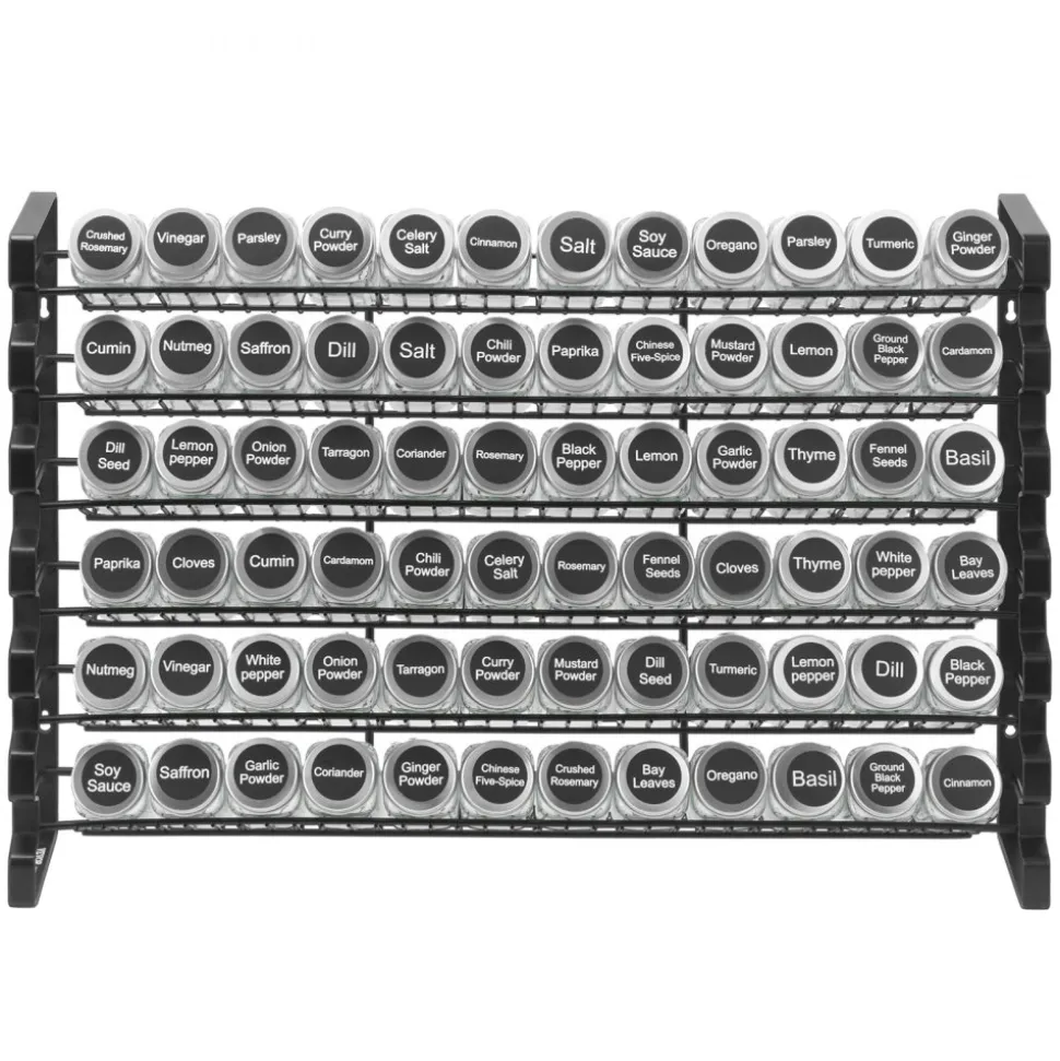VEVOR Spice Rack Organizer for Cabinet, Spice Organizer with 72 Empty Spice Jars, Lids, Spice Labels, and Funnel Complete Set, Seasoning Organizer for Countertop, Kitchen, Pantry, Cupboard, 23x16 in