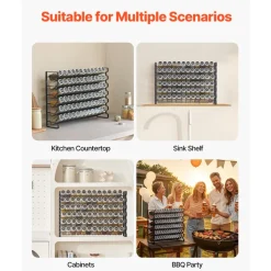 VEVOR Spice Rack Organizer for Cabinet, Spice Organizer with 72 Empty Spice Jars, Lids, Spice Labels, and Funnel Complete Set, Seasoning Organizer for Countertop, Kitchen, Pantry, Cupboard, 23x16 in