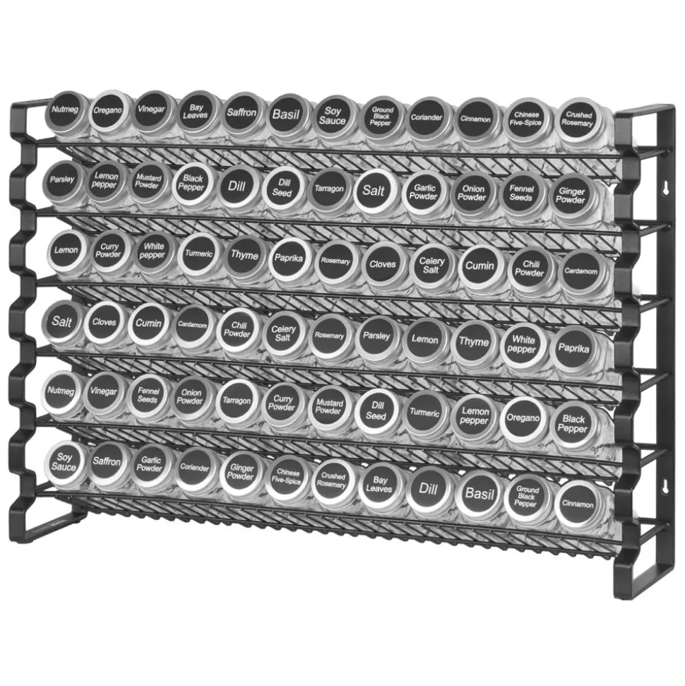 VEVOR Spice Rack Organizer for Cabinet, Spice Organizer with 72 Empty Spice Jars, Lids, Spice Labels, and Funnel Complete Set, Seasoning Organizer for Countertop, Kitchen, Pantry, Cupboard, 23x16 in