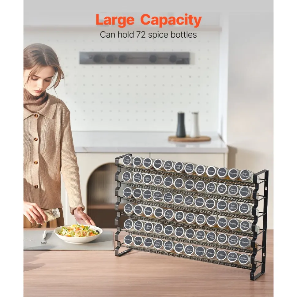 VEVOR Spice Rack Organizer for Cabinet, Spice Organizer with 72 Empty Spice Jars, Lids, Spice Labels, and Funnel Complete Set, Seasoning Organizer for Countertop, Kitchen, Pantry, Cupboard, 23x16 in