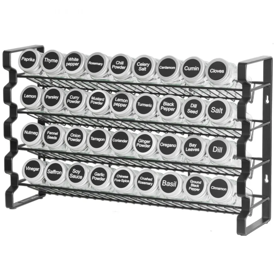 VEVOR Spice Rack Organizer for Cabinet, Spice Organizer with 36 Empty Spice Jars, Lids, Spice Labels, and Funnel Complete Set, Seasoning Organizer for Countertop, Kitchen, Pantry, Cupboard, 18x11 in
