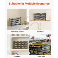 VEVOR Spice Rack Organizer for Cabinet, Spice Organizer with 36 Empty Spice Jars, Lids, Spice Labels, and Funnel Complete Set, Seasoning Organizer for Countertop, Kitchen, Pantry, Cupboard, 18x11 in