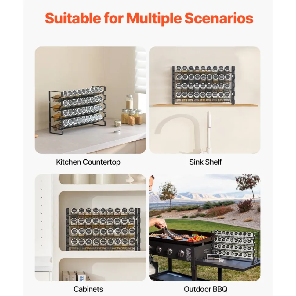 VEVOR Spice Rack Organizer for Cabinet, Spice Organizer with 36 Empty Spice Jars, Lids, Spice Labels, and Funnel Complete Set, Seasoning Organizer for Countertop, Kitchen, Pantry, Cupboard, 18x11 in