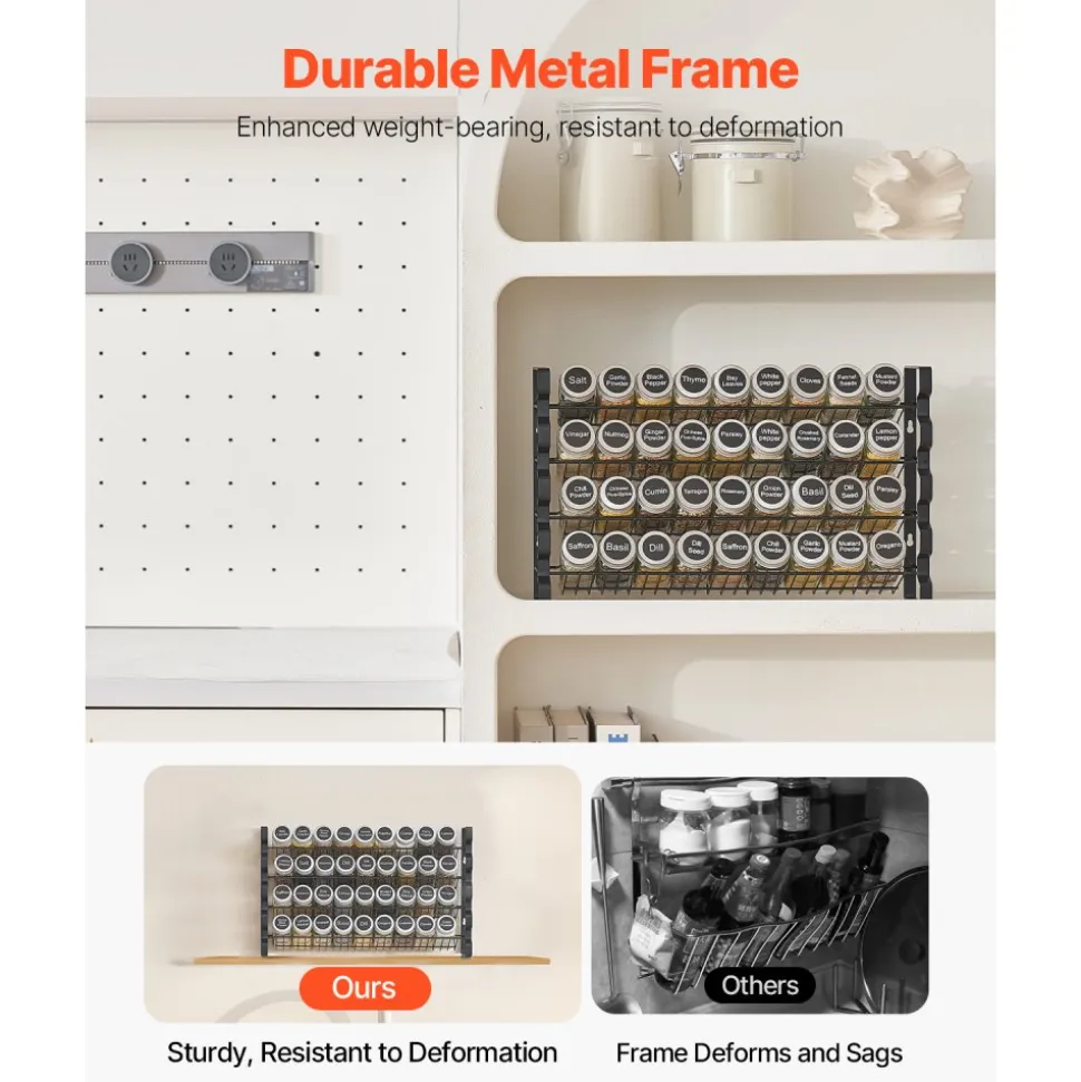 VEVOR Spice Rack Organizer for Cabinet, Spice Organizer with 36 Empty Spice Jars, Lids, Spice Labels, and Funnel Complete Set, Seasoning Organizer for Countertop, Kitchen, Pantry, Cupboard, 18x11 in