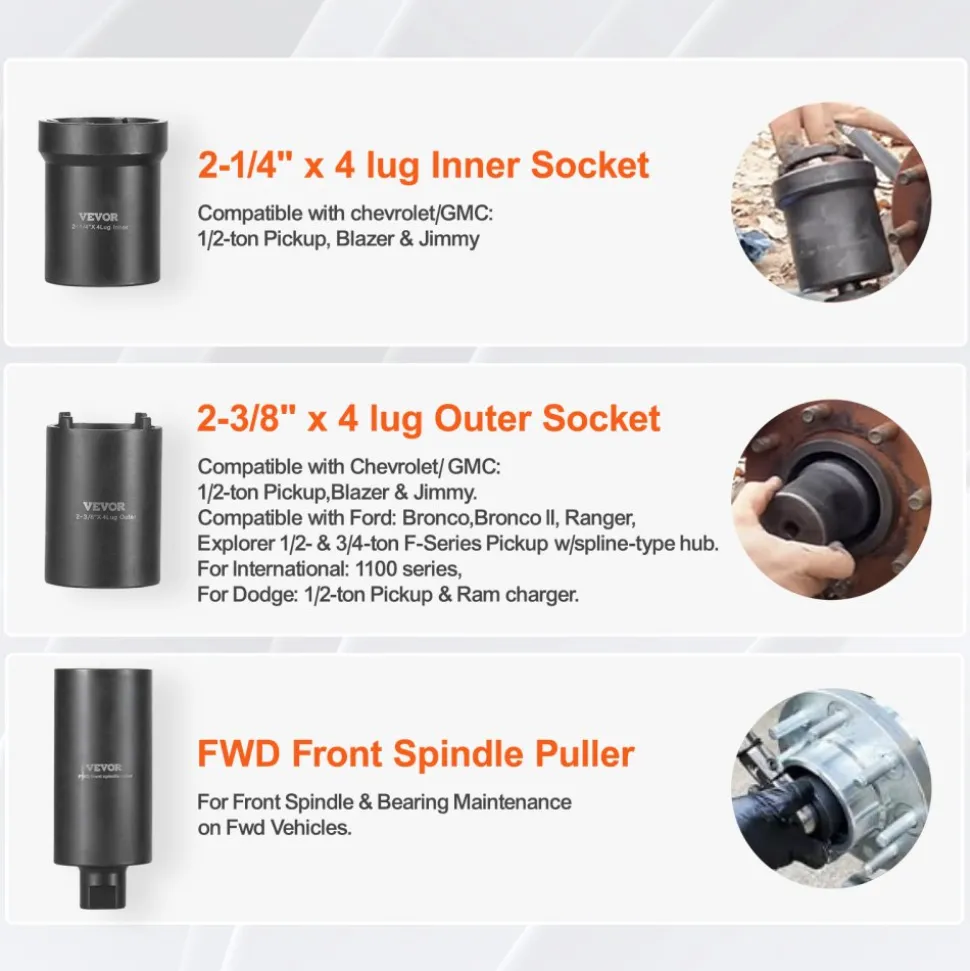 VEVOR Spindle Nut Socket Tool Kit, 1/2 inch Drive 6 Piece Axle Hub Nut Socket Set, for Toyota, Ford, 4WD Vehicles and GM Vehicles, with Storage Case, Axle Spindle Nut Retainers Remover