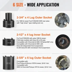 VEVOR Spindle Nut Socket Tool Kit, 1/2 inch Drive 6 Piece Axle Hub Nut Socket Set, for Toyota, Ford, 4WD Vehicles and GM Vehicles, with Storage Case, Axle Spindle Nut Retainers Remover