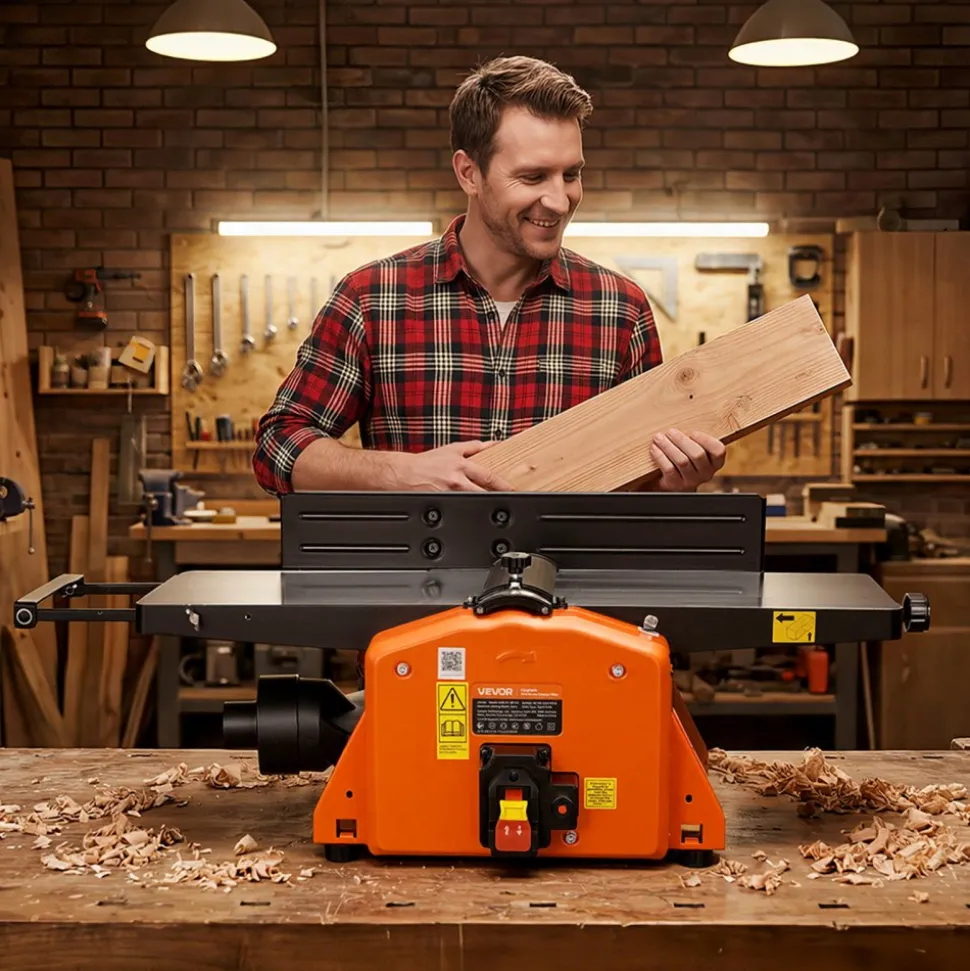 VEVOR Spiral Benchtop Jointer, 8 Inch, 2 HP 8500 RPM Bench Top Wood Jointer, with 18-Blade Spiral Cutterhead, Extendable Cast Aluminum Table, Up to 1/8 in Depth, Adjustable Fence, for Woodworking DIY