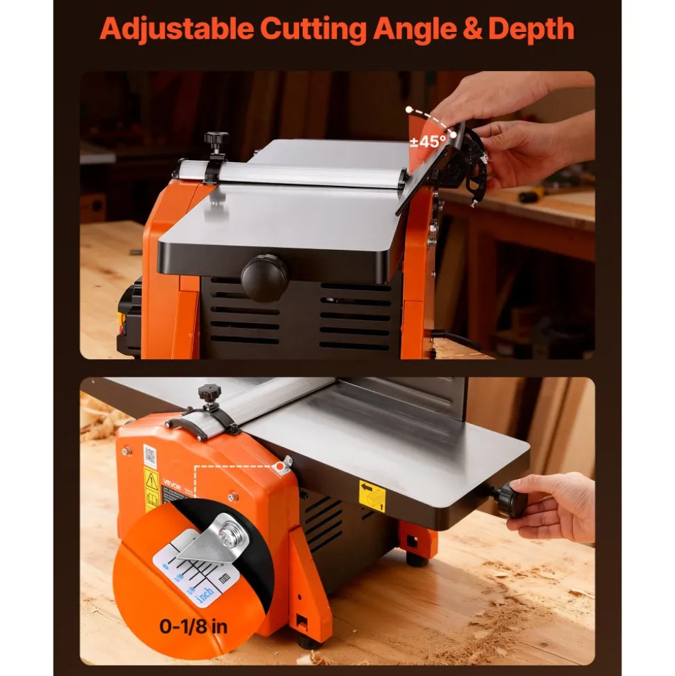 VEVOR Spiral Benchtop Jointer, 8 Inch, 2 HP 8500 RPM Bench Top Wood Jointer, with 18-Blade Spiral Cutterhead, Extendable Cast Aluminum Table, Up to 1/8 in Depth, Adjustable Fence, for Woodworking DIY