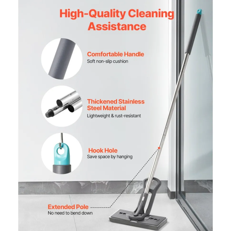 VEVOR Sponge Mop, High-Density PU Sponge Mop with 1 Pcs Sponge Mop Replacement , Easy to Squeeze Sponge Mop with Hook & Loop for Head Change, Fit for Various Floors’ Cleaning