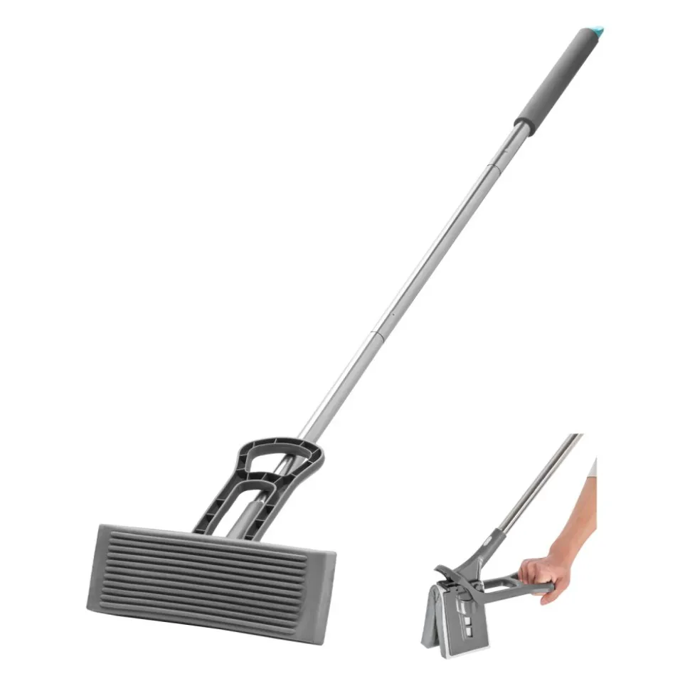 VEVOR Sponge Mop, High-Density PU Sponge Mop with 1 Pcs Sponge Mop Replacement , Easy to Squeeze Sponge Mop with Hook & Loop for Head Change, Fit for Various Floors’ Cleaning