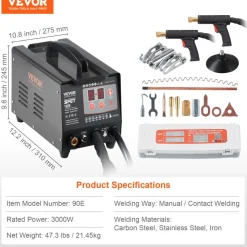 VEVOR Spot Welder Dent Puller, 3KW Stud Welder Dent Repair Kit with 2 Welding Guns, Auto/Manual Welding & 7 Modes, 110V Auto Body Spot Welding Dent Repair Machine for Car, Truck Dent Repair