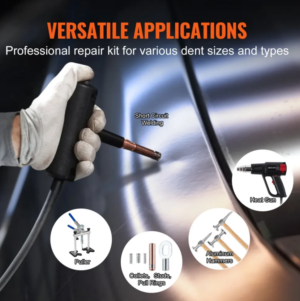 VEVOR Spot Welder Dent Puller, 300W Stud Welder Dent Repair Kit with Heat Gun, Auto/Manual Welding Mode, 110V Auto Body Spot Welding Dent Repair Machine for Aluminum Car Body Panels Repair