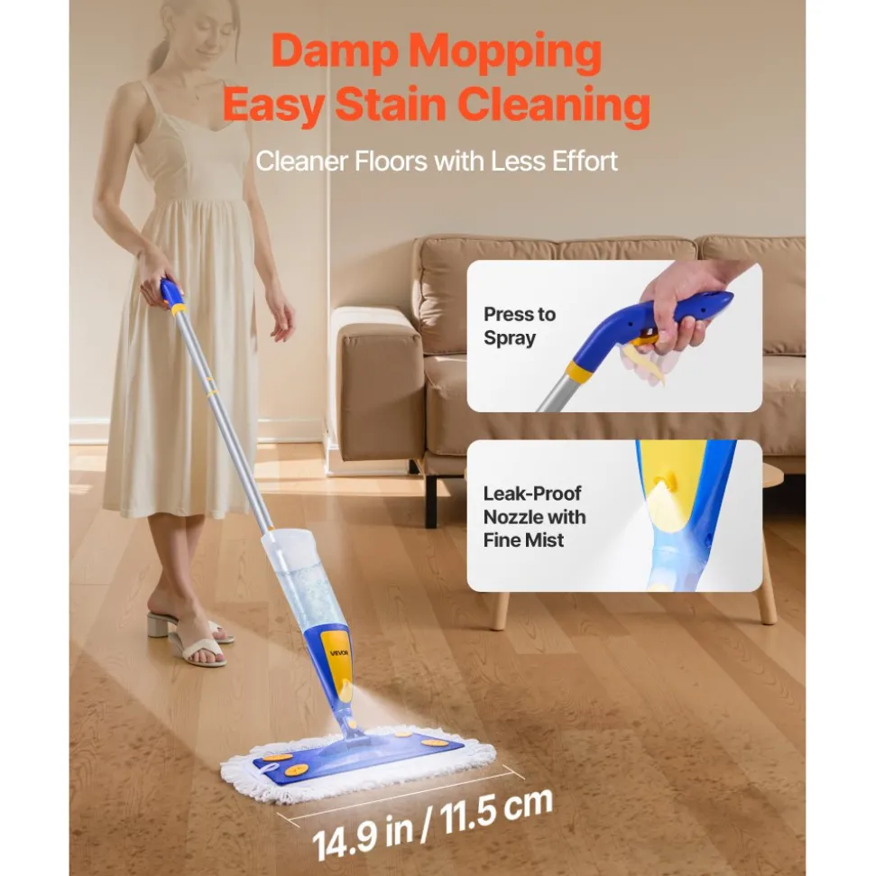 VEVOR Spray Mop, with 3 Washable Pads for Dry and Wet Floor Cleaning and a 27oz Refillable Water Tank, Microfiber Dust Wet Mop & Twisted Cotton Dry Mop, Commercial Home Use for Tiles/Vinyl/Wood Floor