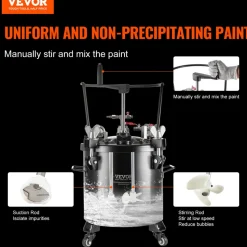 VEVOR Spray Paint Pressure Pot, 20L/5gal Pressure Pot Tank, 70 psi Adjustale Pressure, Steel Pressure Pot Paint Tank with Casters and Leak Repair Sealant, for Home Decor and Industry Painting