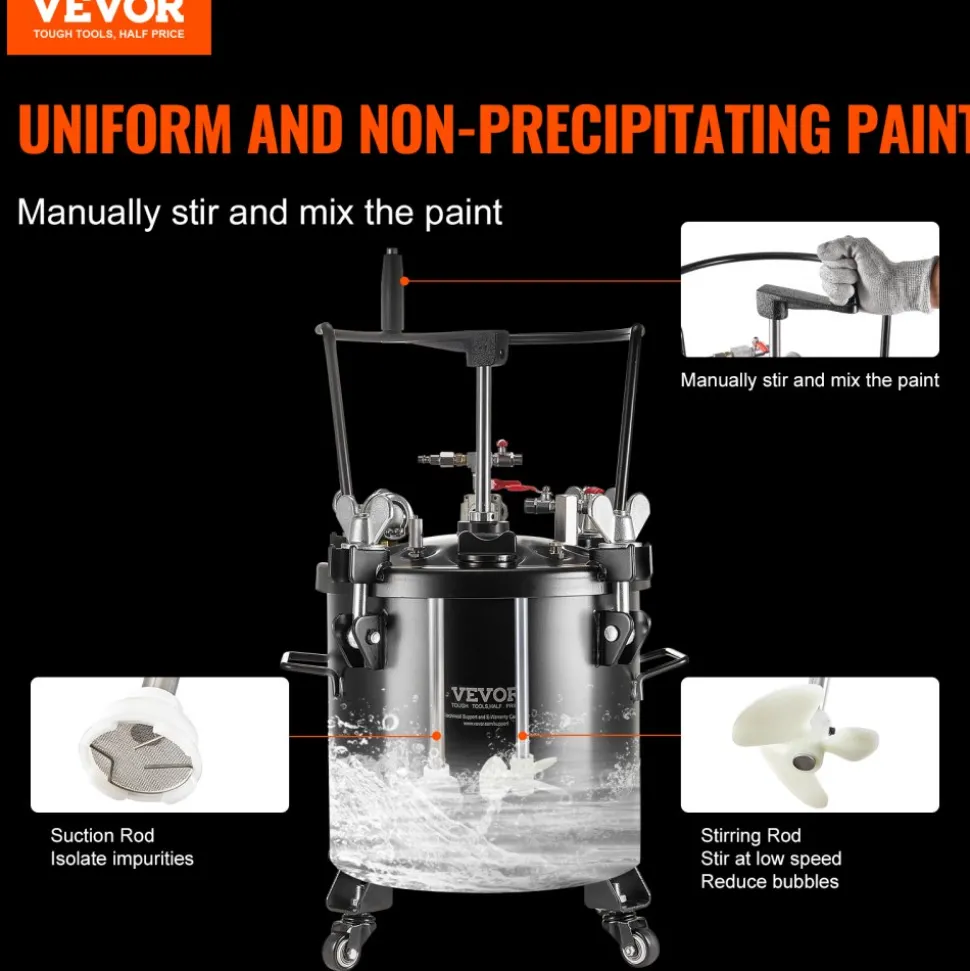 VEVOR Spray Paint Pressure Pot, 20L/5gal Pressure Pot Tank, 70 psi Adjustale Pressure, Steel Pressure Pot Paint Tank with Casters and Leak Repair Sealant, for Home Decor and Industry Painting