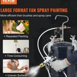 VEVOR Spray Paint Pressure Pot Tank, 10L/2.5gal Air Paint Pressure Pot, 1.5mm+4mm Two Nozzles Two Spray Paint Guns, 60PSI Max, for Industry Home Decor Architecture Construction Automotive Painting
