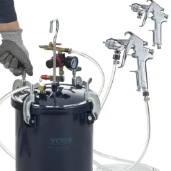 VEVOR Spray Paint Pressure Pot Tank, 10L/2.5gal Air Paint Pressure Pot, 1.5mm+4mm Two Nozzles Two Spray Paint Guns, 60PSI Max, for Industry Home Decor Architecture Construction Automotive Painting