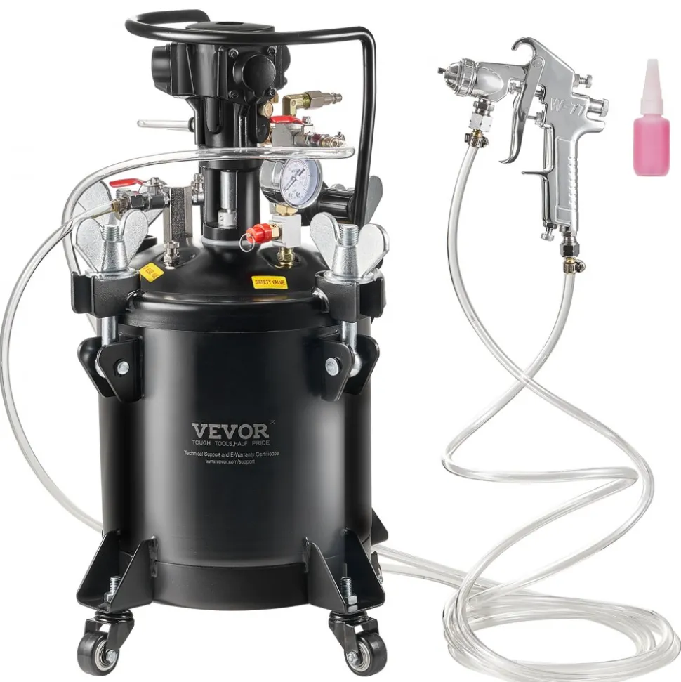 VEVOR Spray Paint Pressure Pot, 10 L/2.5 gal Fully Automatic Stirring Pressure Pot Tank, 70 psi Adjustale Pressure, Pressure Pot Paint Tank with Spray Gun and Hoses, for Home Decor Industry Painting