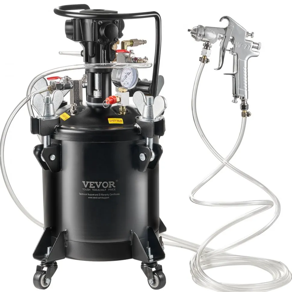 VEVOR Spray Paint Pressure Pot, 10 L/2.5 gal Fully Automatic Stirring Pressure Pot Tank, 70 psi Adjustale Pressure, Pressure Pot Paint Tank with Spray Gun and Hoses, for Home Decor Industry Painting