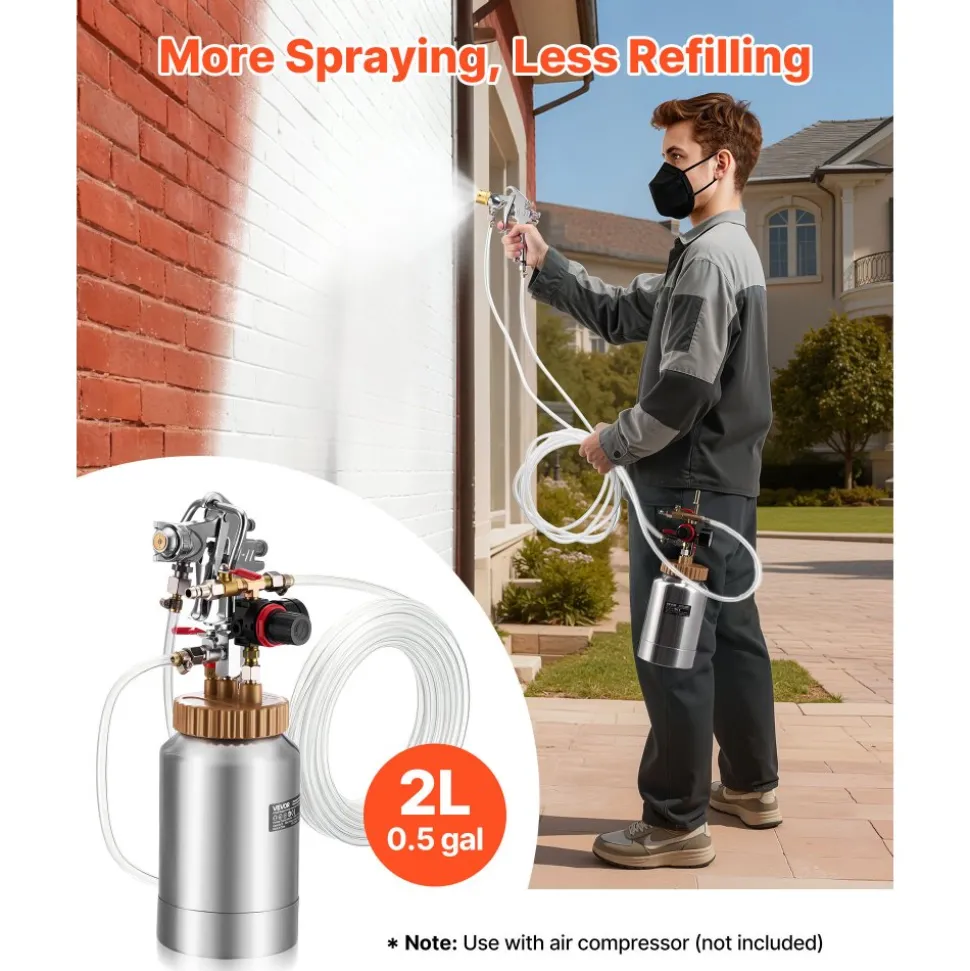VEVOR Spray Paint Pressure Pot Tank, 30L/8gal Air Paint Pressure Pot with Manual Mixing Agitator, Leak Repair Sealant for Industry Home Decor Architecture Construction Automotive Painting, 70PSI Max