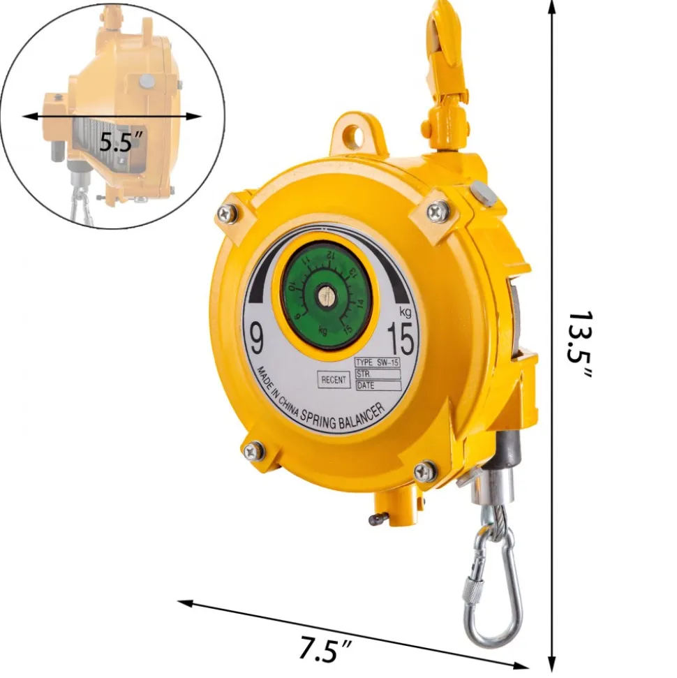 VEVOR Spring Balancer 20-33lbs(9-15kg) Retractable Tool Holder 1.5m Length Tool Balancer with Hook and Wire Rope Adjustable Balancer Retractor Hanging Holding Equipment in Yellow
