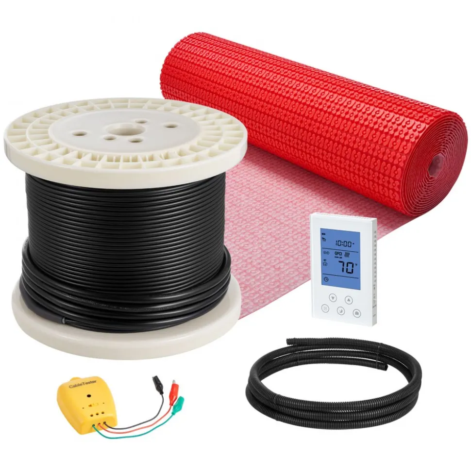 VEVOR 120 sqft Floor Heating Mat System, 120V Electric Radiant Heated Floor System, with Decoupling Membrane & Smart Control Thermostat & Alarm, Easy Installation for Tile, Stone, Vinyl
