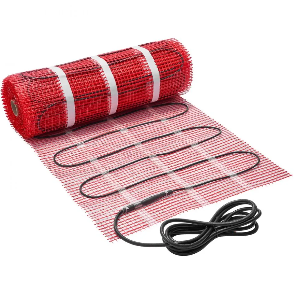 VEVOR 50 sqft Self-Adhesive Mesh Floor Heating Mat System, 120V Electric Radiant Heated Floor System, with Smart Control Thermostat & Alarm, Easy Installation for Tile, Stone, Vinyl