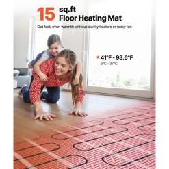 VEVOR 15 sqft Self-Adhesive Mesh Floor Heating Mat System, 120V Electric Radiant Heated Floor System, with Smart Control Thermostat & Alarm, Easy Installation for Tile, Stone, Vinyl
