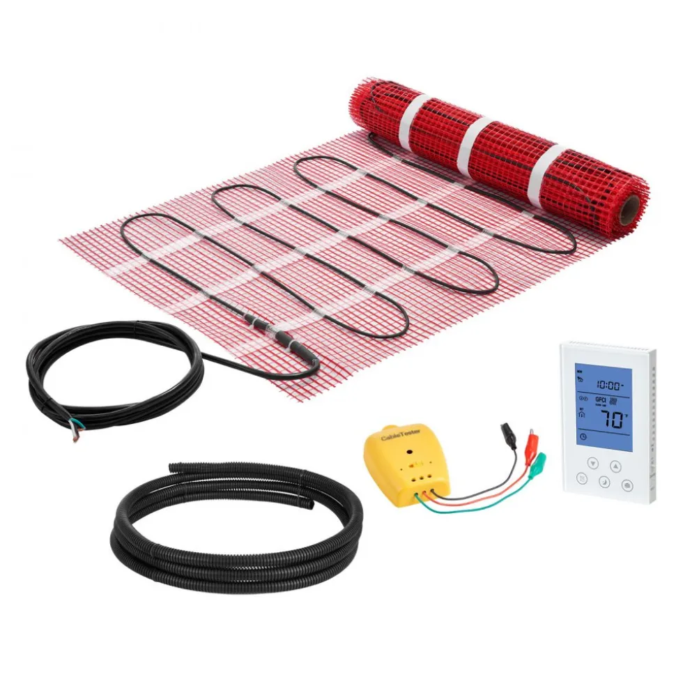 VEVOR 15 sqft Self-Adhesive Mesh Floor Heating Mat System, 120V Electric Radiant Heated Floor System, with Smart Control Thermostat & Alarm, Easy Installation for Tile, Stone, Vinyl