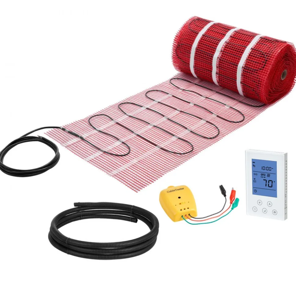VEVOR 150 sqft Self-Adhesive Mesh Floor Heating Mat System, 120V Electric Radiant Heated Floor System, with Smart Control Thermostat & Alarm, Easy Installation for Tile, Stone, Vinyl