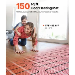 VEVOR 150 sqft Self-Adhesive Mesh Floor Heating Mat System, 120V Electric Radiant Heated Floor System, with Smart Control Thermostat & Alarm, Easy Installation for Tile, Stone, Vinyl