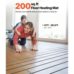 VEVOR 200 sqft Underfloor Heating Cable Kit, 240V Electric Radiant Heated Floor System, with Smart Control Thermostat & Alarm, Easy Installation for Tile, Stone, Vinyl, Home Improvement