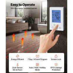 VEVOR 50 sqft Underfloor Heating Cable Kit, 120V Electric Radiant Heated Floor System, with Smart Control Thermostat & Alarm, Easy Installation for Tile, Stone, Vinyl, Home Improvement