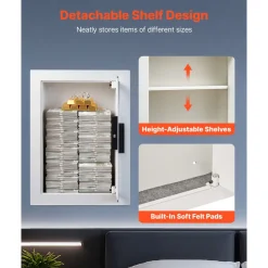 VEVOR 0.83 sq.ft Wall Safe, 3-Tier Hidden Wall Safe with Password, Key & Turning Knob, Q235 Cold-Rolled Steel In-Wall Box with Adjustable Shelves & Mounting Holes for Money, Jewelry, Passport, White