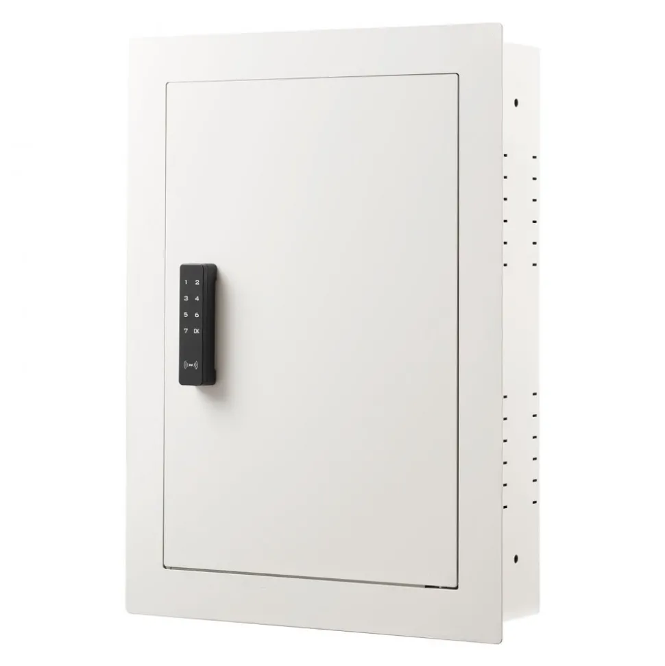 VEVOR 0.83 sq.ft Wall Safe, 3-Tier Hidden Wall Safe with Password, Key & Turning Knob, Q235 Cold-Rolled Steel In-Wall Box with Adjustable Shelves & Mounting Holes for Money, Jewelry, Passport, White