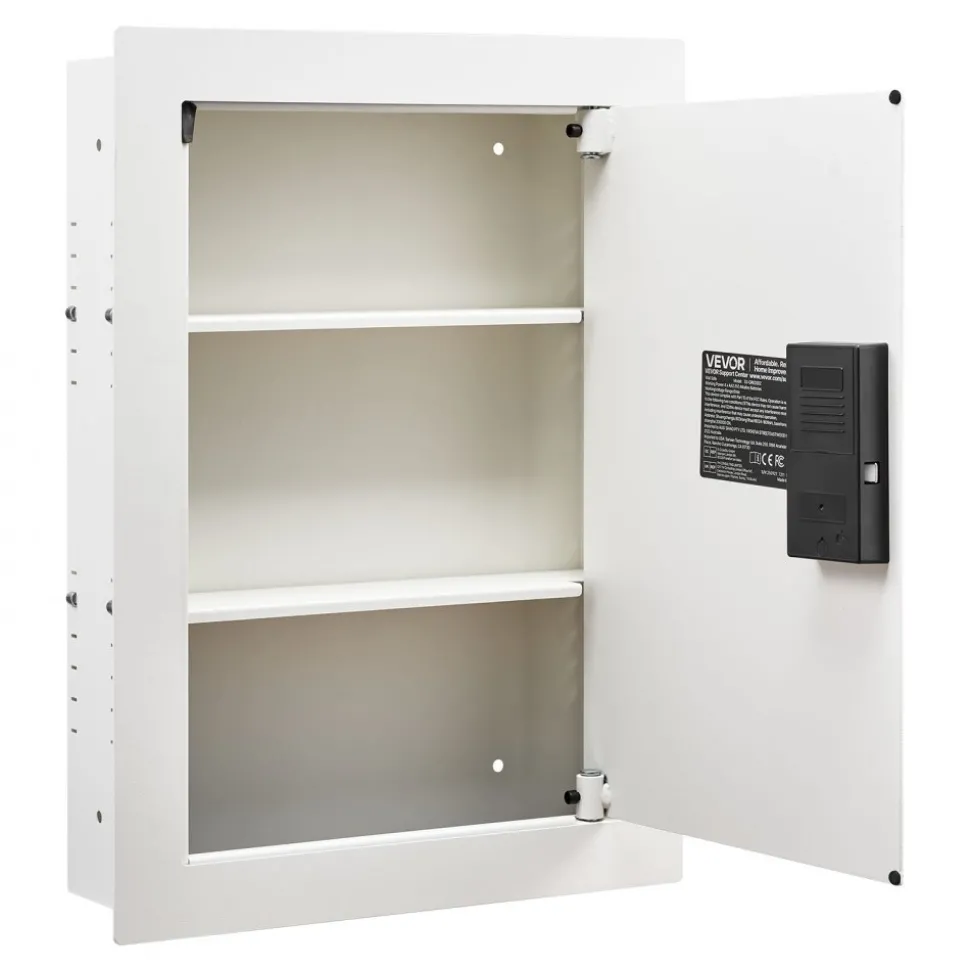 VEVOR 0.83 sq.ft Wall Safe, 3-Tier Hidden Wall Safe with Password, Key & Turning Knob, Q235 Cold-Rolled Steel In-Wall Box with Adjustable Shelves & Mounting Holes for Money, Jewelry, Passport, White
